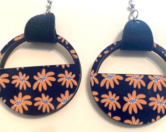 Flower Earrings | Handmade hearts Statement Earrings | Wood Earrings | 1 1/3"