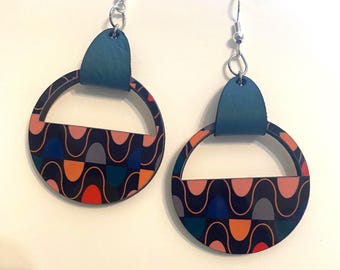 Pattern Earrings | Handmade hearts Statement Earrings | Wood Earrings | 1 1/3"