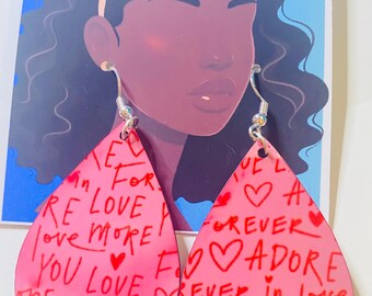 I Love U Earrings - Pink
