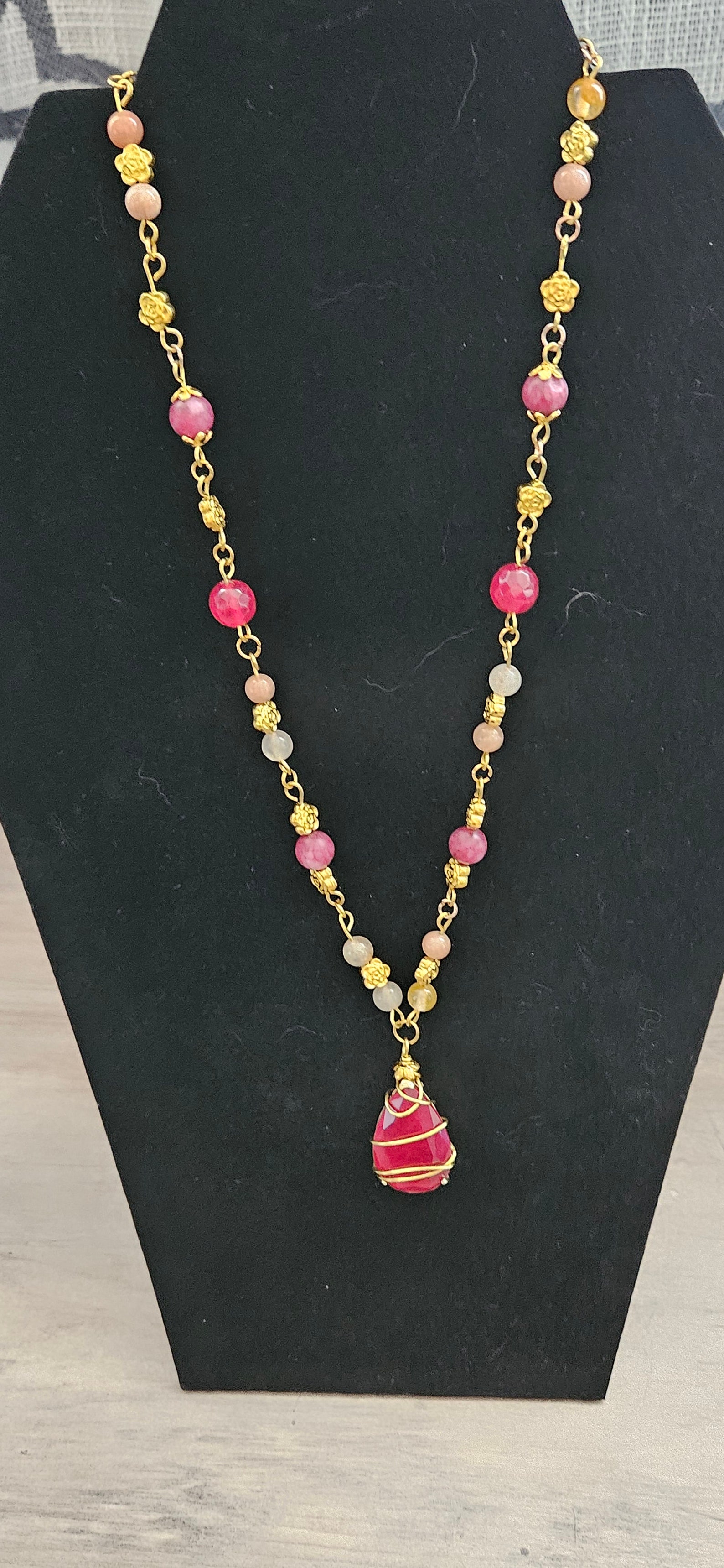 Beautiful Rose Colored Necklace With 18k Gold Plated Brass Toggle Clasp ...