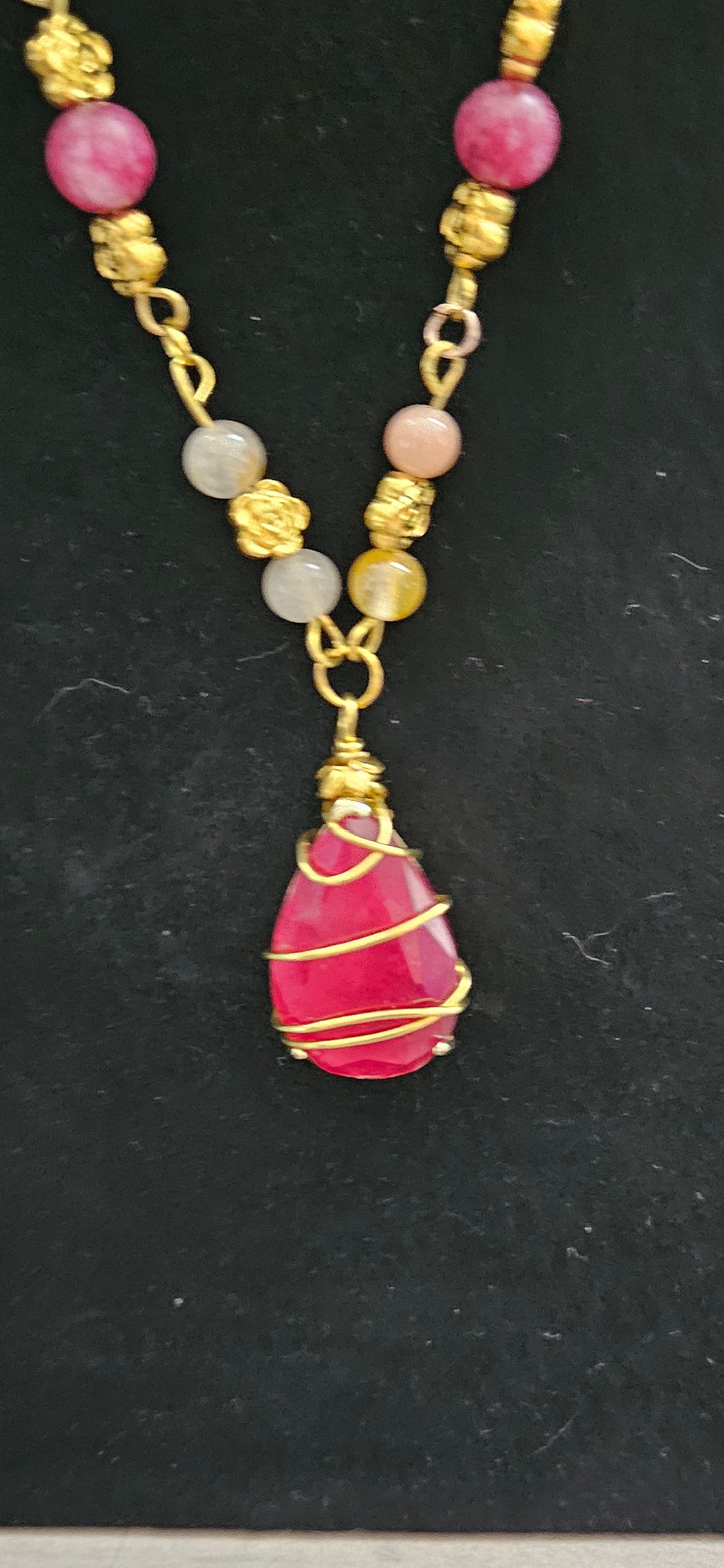 Beautiful Rose Colored Necklace With 18k Gold Plated Brass Toggle Clasp