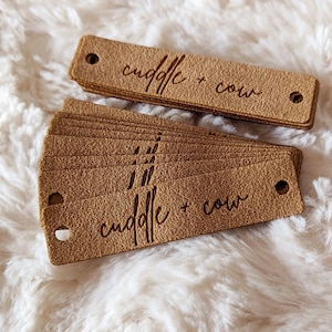 Custom Ultrasuede Tags | Thick 3.25"x0.75" | Branding Labels for Knitting, Crocheting & Sewing Projects | Vegan Ultrasuede