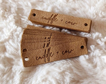 Custom Ultrasuede Tags | Thick 3.25"x0.75" | Branding Labels for Knitting, Crocheting & Sewing Projects | Vegan Ultrasuede