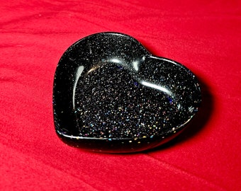 Black glitter heart ring dish / trinket tray