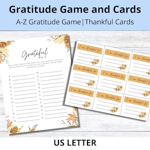 Juego de Acción de Gracias / Actividad de Gratitud A-Z / Juegos imprimibles agradecidos / Juego divertido del Día de Acción de Gracias / Juegos de Acción de Amigos / Tarjetas de mesa