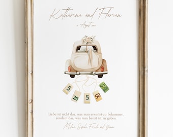 Car wedding cash gift | Personalized wedding gift | DIY wedding cash gift | Wedding poster gifts | PDF