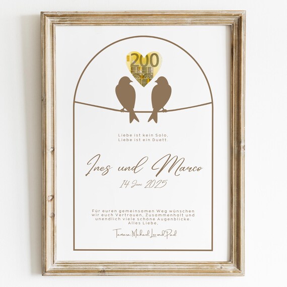 Tauben Geldgeschenk zur Hochzeit | Vögel Geldgeschenk | Hochzeit Geschenk persönlich | Geldgeschenk Hochzeit | Last-minute Sofort-Download