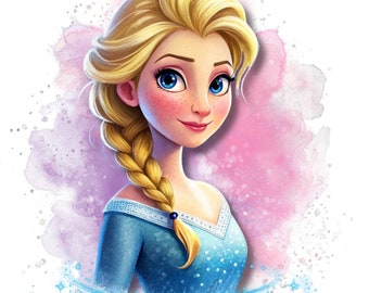 Disegno ad acquerello della principessa Elsa, clipart principessa Elsa, png Elsa, personaggi principessa dei cartoni animati