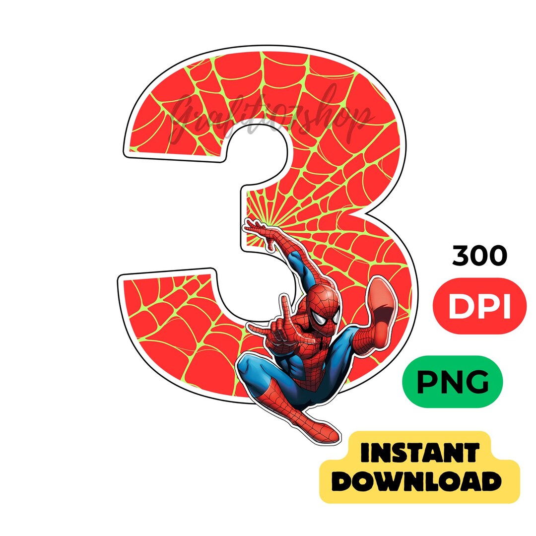 Spiderman 3 Number Ready to Print and Handcut Birthday Decoration ...