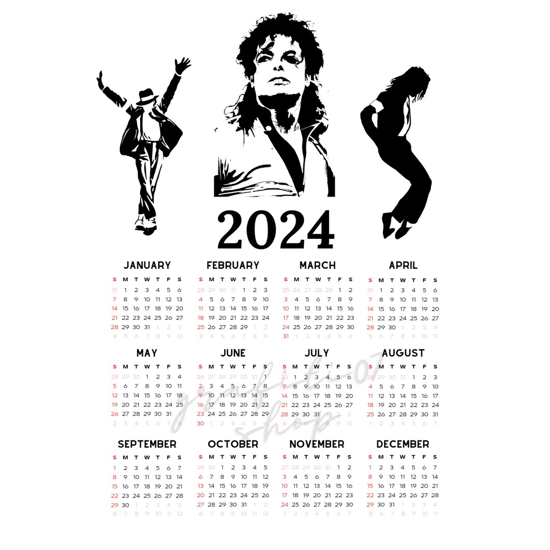 Silueta de Michael Jackson, 2024 Nuevo calendario, Calendario de año