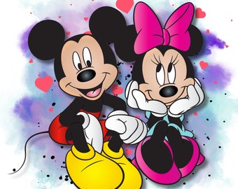 Acquerello di Topolino, acquerello di Minnie, clipart di Topolino, clipart di Minnie, PNG di Topolino, PNG di Minnie, download istantaneo