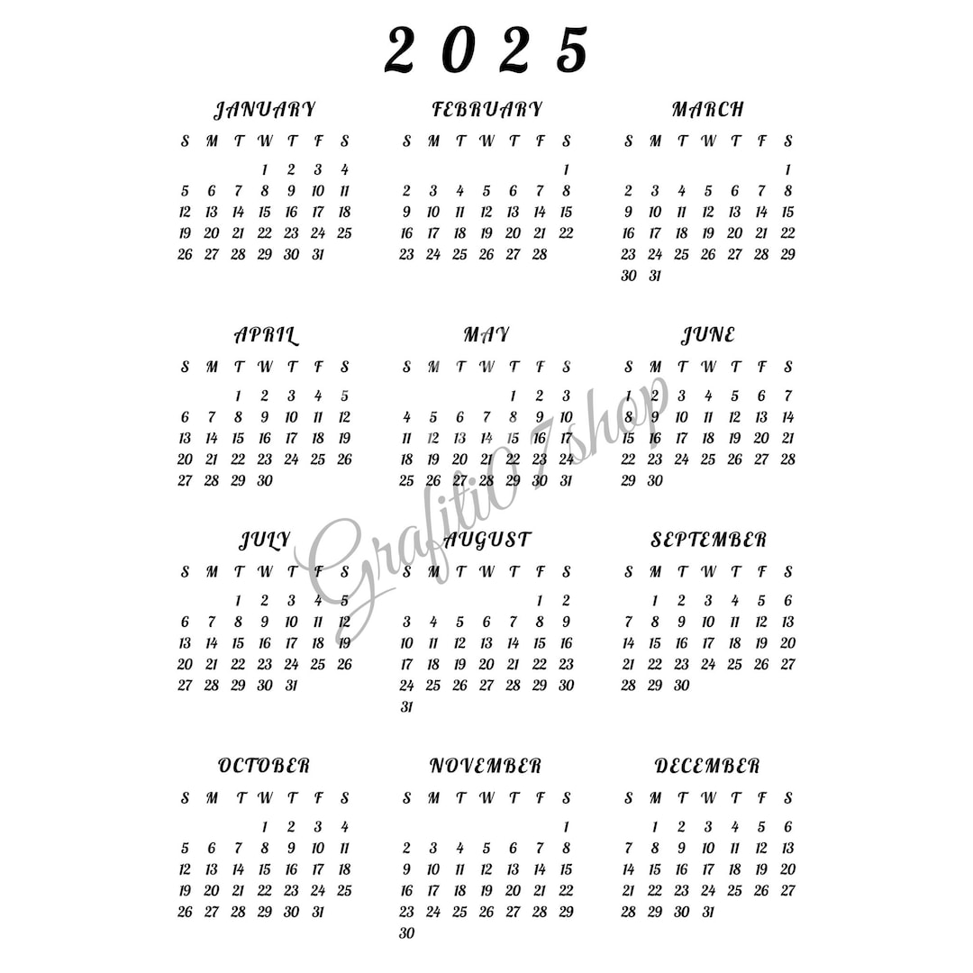 Jaarkalender 2025, kalender 2025 png, transparante achtergrond