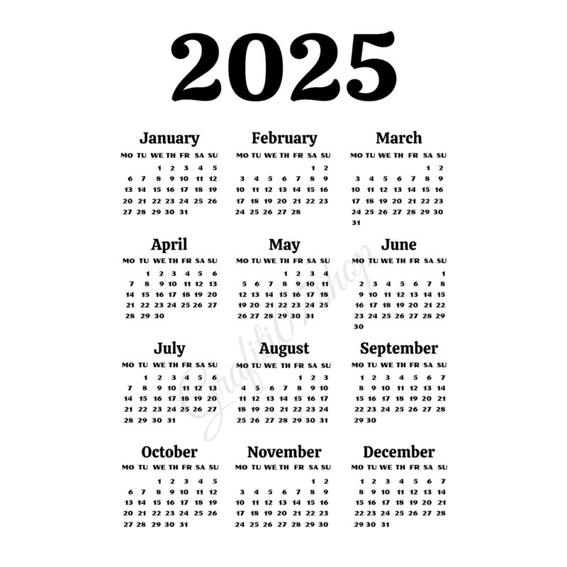 Free 2025 Annual Calendar Etsy