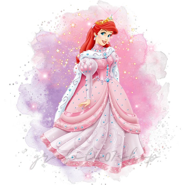 Ariel watercolor design, princess ariel, Ariel png, Ariel jpg, Princess Ariel transparent background design, the little mermaid, PNG