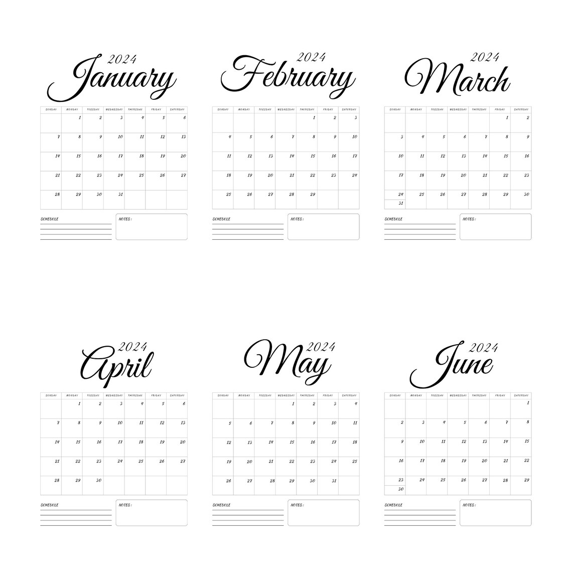 New Year 2024 Calendar 2024 Calendar Png 12 Month Full Etsy Canada