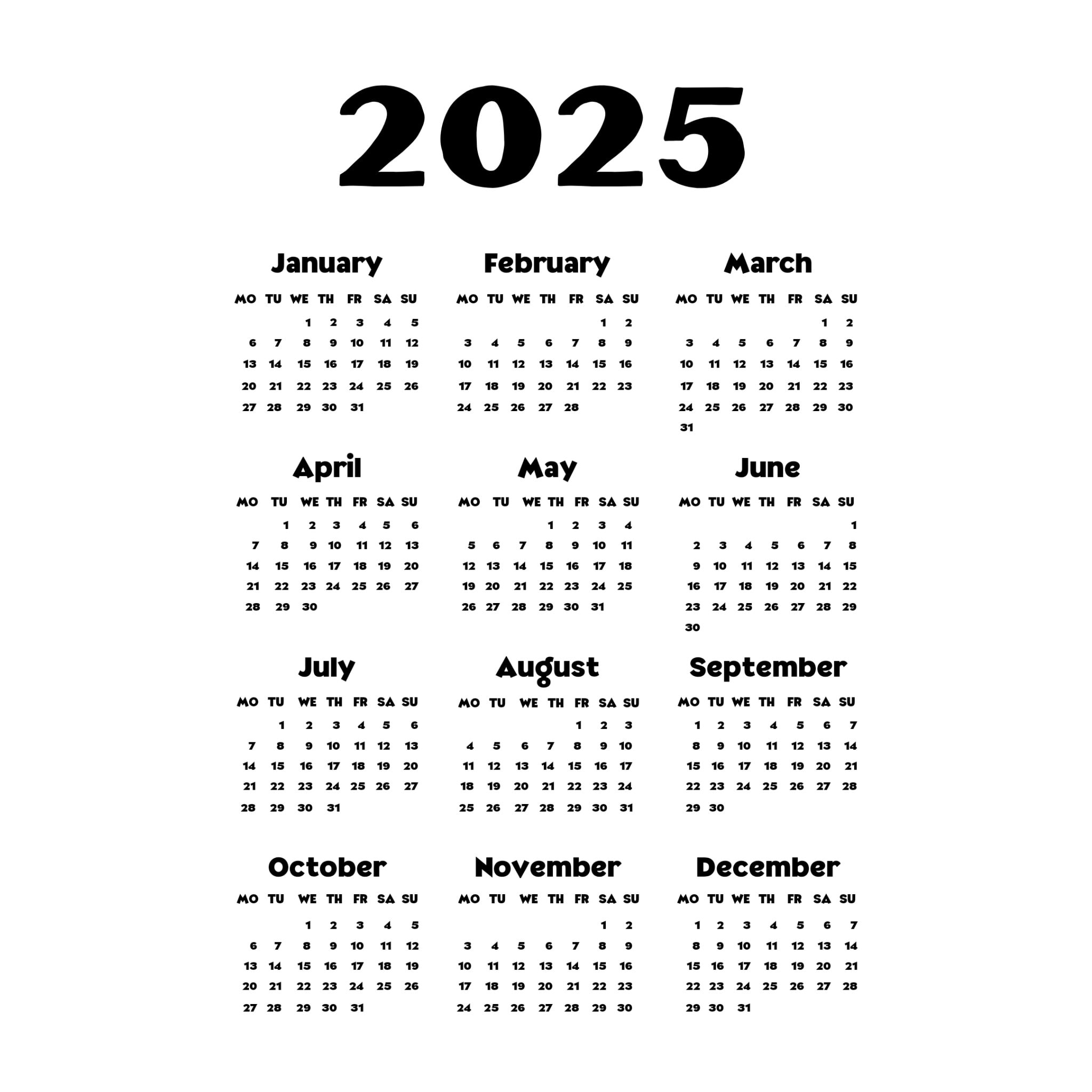Calendar 2025 Png, Calendar Png, 2025 Calendar, Transparent Background
