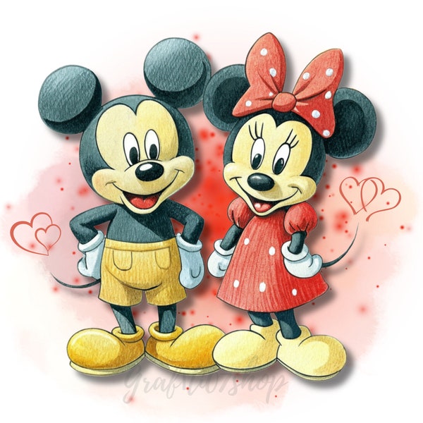 Mickey mouse watercolor, Minnie mouse watercolor, Mickey and Minnie clipart, Mickey mouse clipart, Minnie mouse clipart