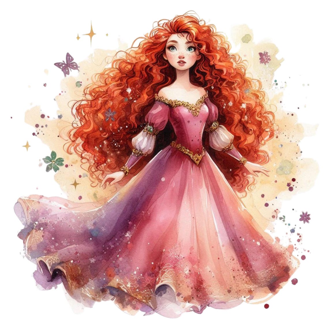 Princess Merida, Watercolor, Clipart, Princess Character, Vibrant