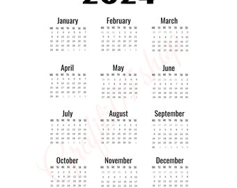 2024 Minimalist Year Calendar With Week Numbers - Etsy