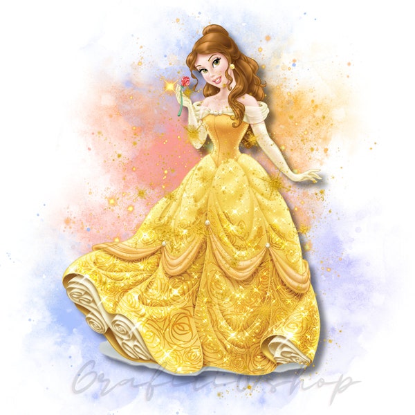 Princess Belle watercolor design, princess Belle transparent background, princess Belle clipart, princess Belle png