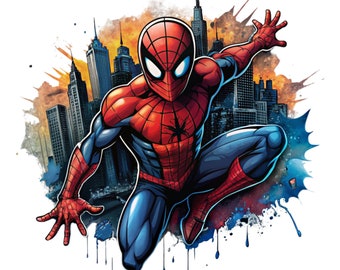 Disegno ad acquerello di Spiderman, clipart Spiderman, png Spiderman, splash Spiderman, personaggi dei cartoni animati, clipart super eroe, download istantaneo