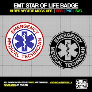 Emblema da estrela da vida Emergência EMS Arte vetorial svg eps png Cricut Ready