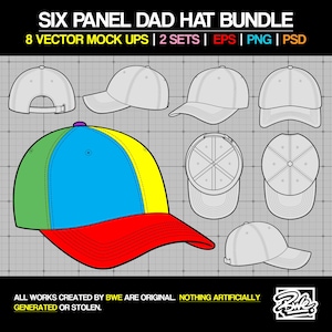 Fully Editable 6 Panel Dad Hat Vector Art Fashion Template eps psd png Illustrator
