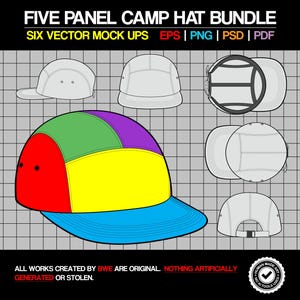 Fully Editable Five Panel Camp Hat Vector Art Fashion Template eps psd png pdf