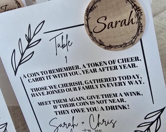 Personalized Wedding Challenge Coin, Unique Favors, Keepsake Game Guests Can Play for Years