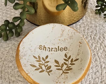 Handmade Clay Ring Dish – Custom Name or Date, Gold or Silver Edge, Bridesmaid Gift
