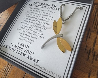 Dragonfly Necklace: Stainless Steel Rhinestone Pendant, Grief Gift