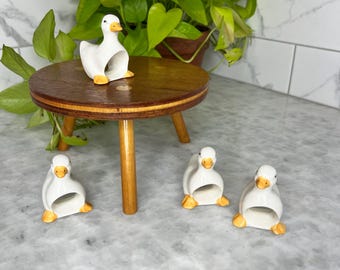 Vintage Duck Napkin Rings Set of 4 Ceramic Taiwan Farmhouse Kitchen Cottage Decor