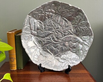 Magnolia Aluminum Serving Bowl 13” Floral Relief Platter, Arthur Court Style, Southern Decor, Botanical Metal Charger, Farmhouse Kitchen