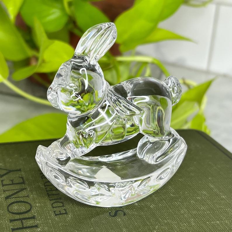 Lead Crystal Rabbit Vintage JONAL Lead Crystal Bunny on Rocking Horse Figurine West Germany ...