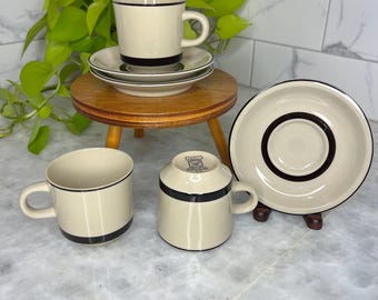 Vintage Strawberries Stoneware Coffee Mug And Saucer Set Of Three Made In Japan Cottage Kitchen Dishware