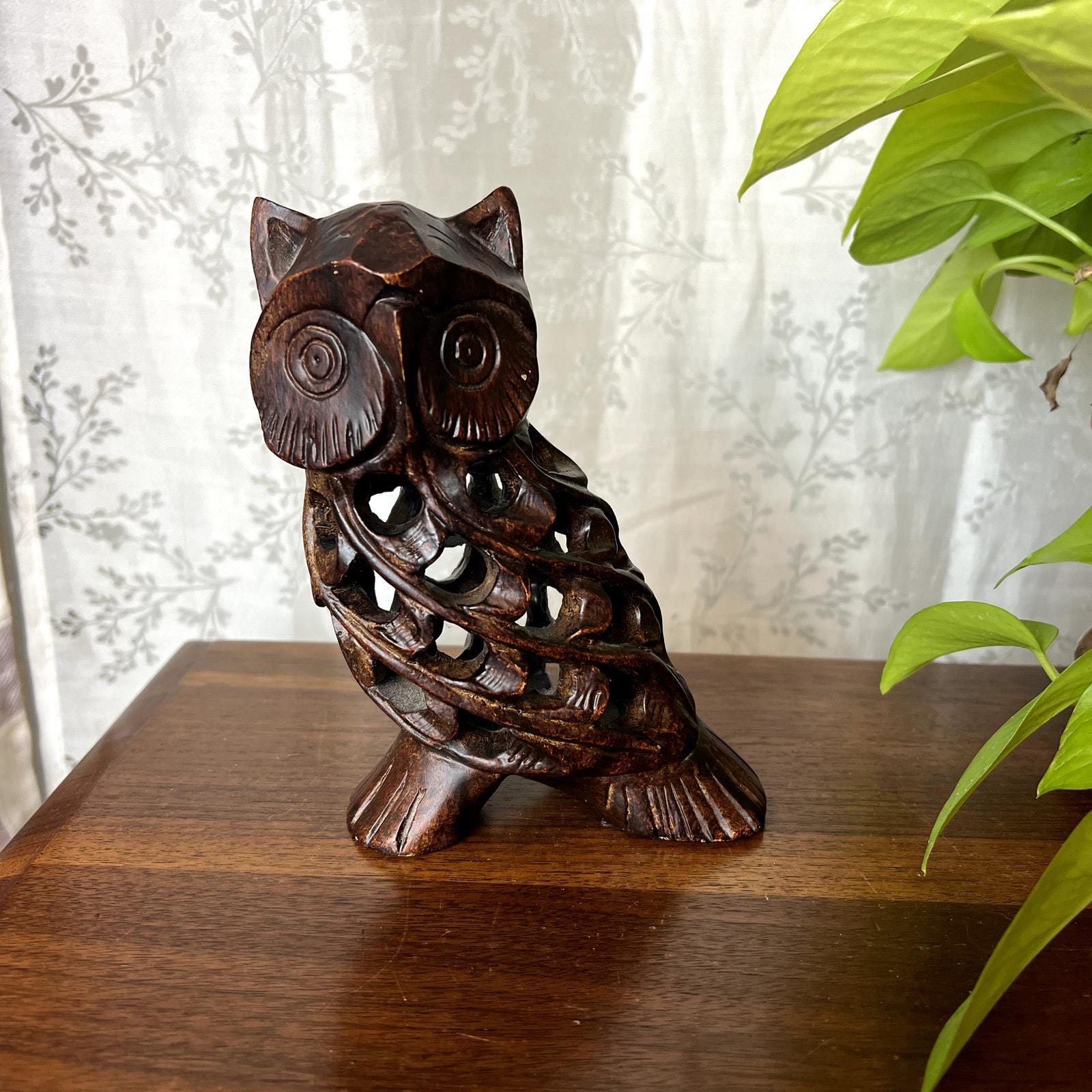 Vintage Hand  Carved Ornate Owl  Cottage Core Grandpa Core
