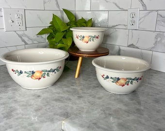 Vintage Corelle Coordinates Abundance Stoneware Mixing /Nesting Bowls Set Of 3