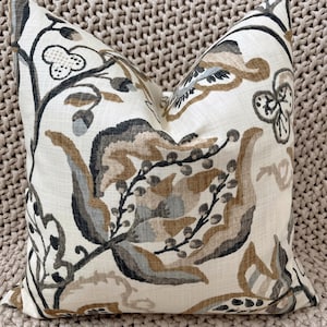 Sandstone and Blue Jacobean Floral Pillow Cover