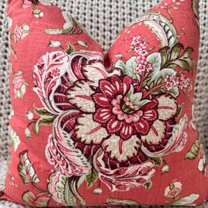 Melon Colored Floral Pillow Cover