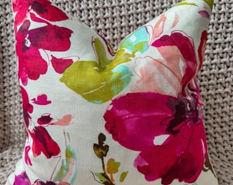 Fuschia Water Color Floral Pillow Cover