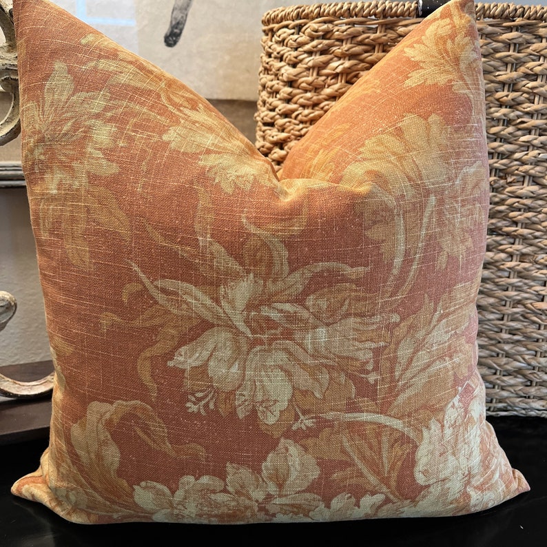Burnt Orange Gold and Cream Floral Pillow Cover Etsy