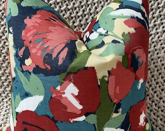 Modern Floral Pillow Cover in Reds & Blues