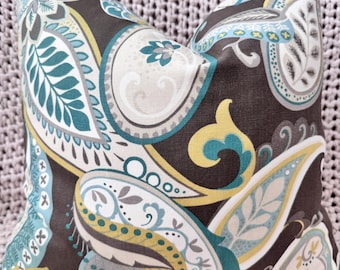 Teal and Cocoa Paisley Pillow Cover