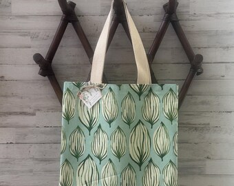 Green and Aqua Leaf Patterned Tote Bag