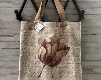 Vintage Inspired Botanical Document Script Tote Bag