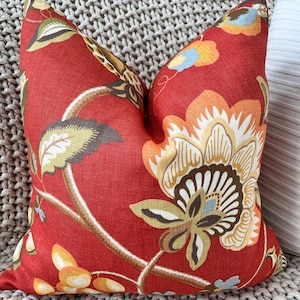 Jacobean Floral Linen Pillow Cover