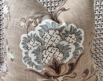 Camel & Slate Floral Pillow Cover