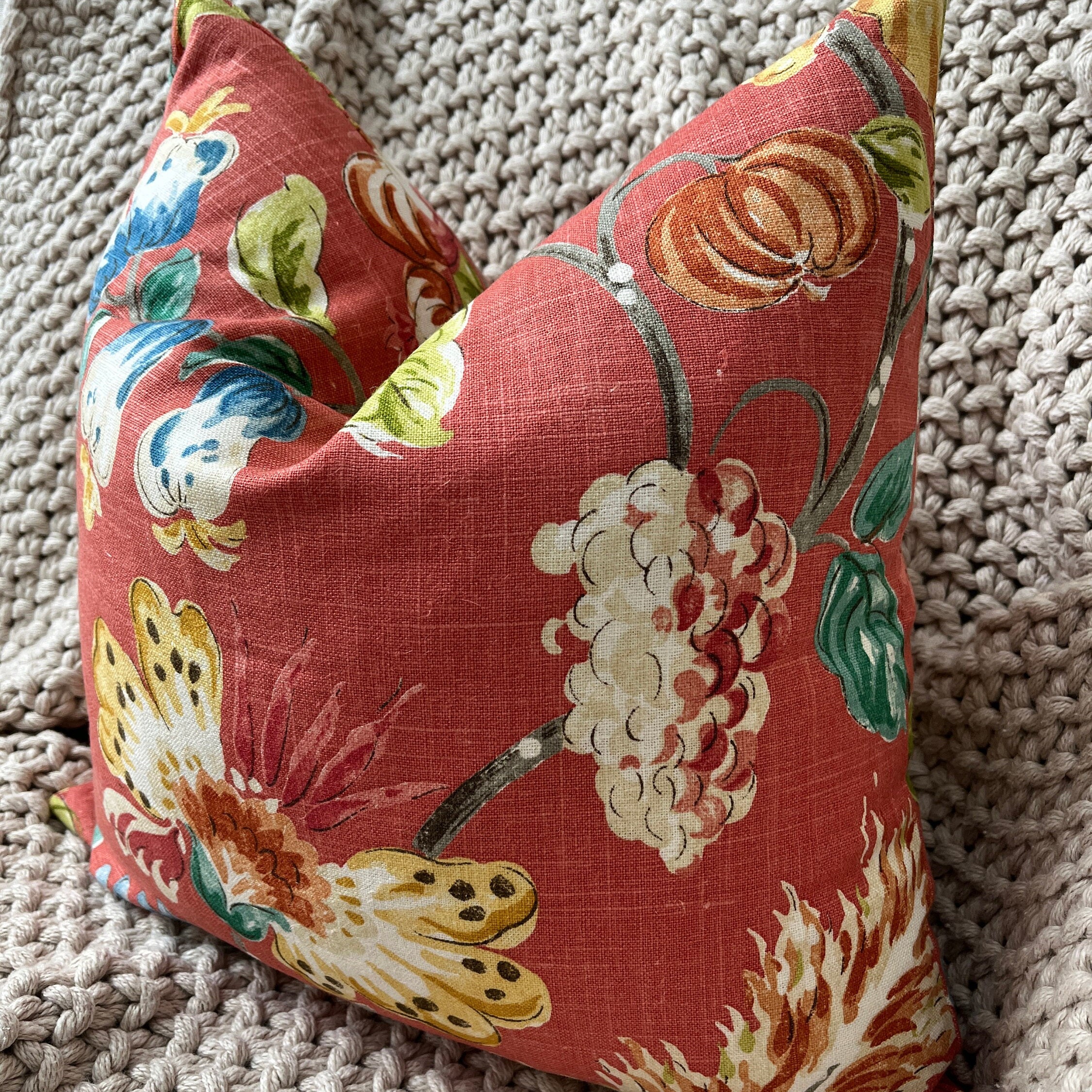 Soft Red Floral Linen Pillow Cover Etsy