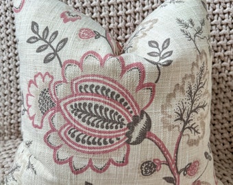 Coral Pink Jacobean Floral Pillow Cover