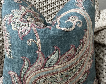 Washed Teal Paisley Pillow Cover